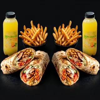 2 Kebab mare cu carne de pui + 2 Cartofi Pai + 2 Remonade