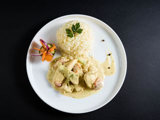 Piletina sa povrćem u curry sosu s rižom ili pireom