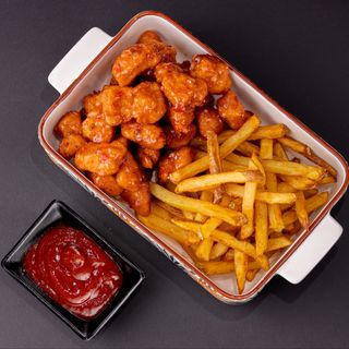 Slatko Ljuti Nugetsi  + pomfrit+kečap