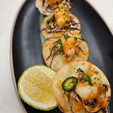 Tempura shrimp tacos with pink mayo