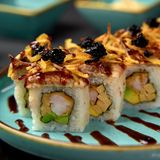 Roll with smoked eel and tempura shrimp
