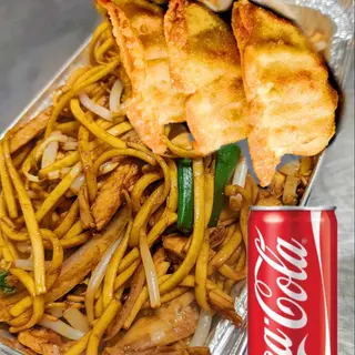 STIR FRIED YAKI UDON WITH 3 PCS GYOZA PLUS  1 COLA