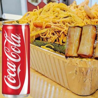 STIR FRIED VERMICELLI ( GLASS NOODLES) WITH SPRING ROLL AND 1 COCA COLA