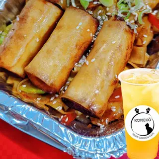 STIR FRIED YAKI UDON NOODLES - WITH 3 PCS SPRING ROLL PLUS FRUIT TEA BOBA
