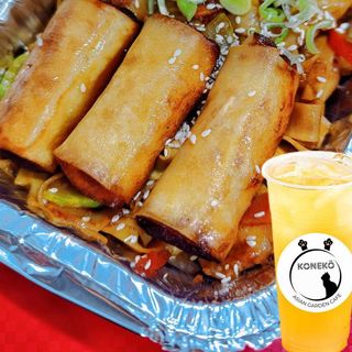 STIR FRIED YAKI UDON NOODLES - WITH 3 PCS SPRING ROLL PLUS FRUIT TEA BOBA