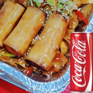 STIR FRIED YAKI UDON NOODLES - WITH 3 PCS SPRING ROLL PLUS COCA COLA