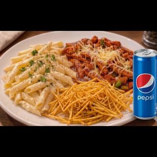 BBQ Sauce and Cheese Chicken & Creamy Pasta  + 0,33 lt Pepsi