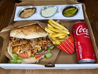 Beef gyros sandwich menu 1 Coca Cola and Chips