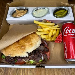 Beef gyros sandwich menu 1 Coca Cola and Chips