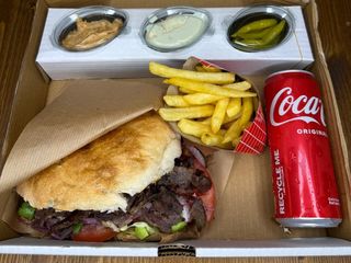 Beef gyros sandwich menu 3 Chip and Coca Cola