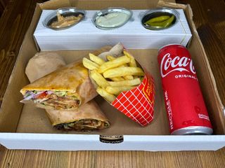 Beef wrap menu Chips and Coca Cola