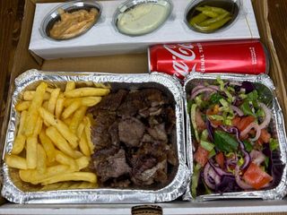 Beef Portion Menu Chips and Coca Cola