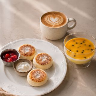 Syrniki+dessert mango passion fruit casa+ latte