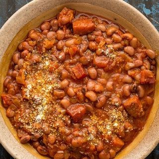 Cooked plain beans with stew