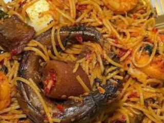 Seafood Native Jollof Spaghetti