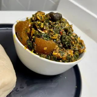 1 plate of Afang mixed vegetable soup with 1 swallow and 2 pcs of beef