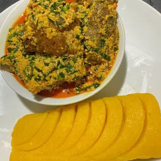 1 plate of Edikankong (Vegetable)  mixed with Egusi with 1 swallow and 2pc beef