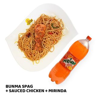 Bunma Spag + Sauced Chicken + Pet Drink