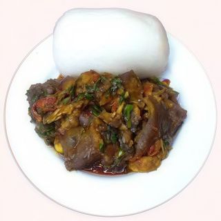 Efo riro Soup + pounded yam + water