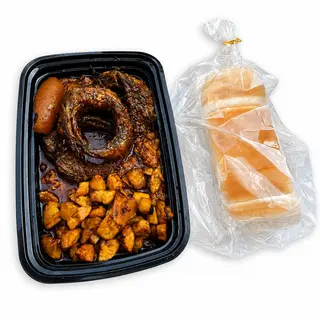 Ewa Agoyin + Kpanla + Kpomo + Plantain + Bread
