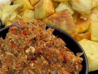 Boiled potatoes and fish sauce