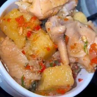 Turkey pepper soup + Diced Yam + water 