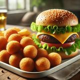 Classic burger with potato balls