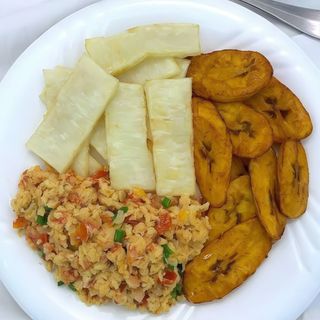Fried Yam + Fried Plantain + Eggs Sauce