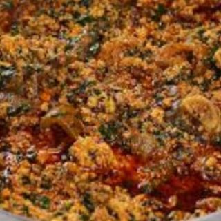 Pot of egusi soup (Mellon soup)