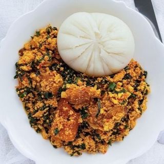 Poundo yam, Egusi with Fish