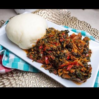 Poundo yam, Efo-riro with Goat Meat