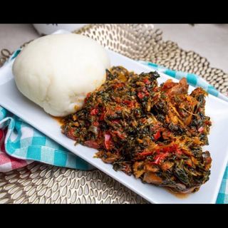 Poundo yam, Efo-riro with Beef and Ponmo