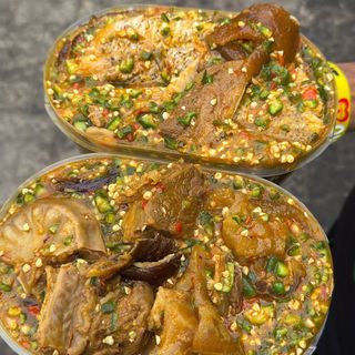 Okra + Chicken + PoundedYam 