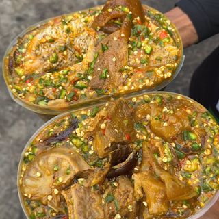 Okra: 2 Goat Meat & PoundedYam 