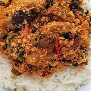 White rice with Egusi soup