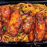 Shredded chicken/beef pasta and Ata din din fried wings x Drink