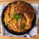 Shredded chicken or beef pasta with chicken lap