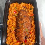 Smoky Jollof Rice x Peppered Chicken breast boneless  x Drink