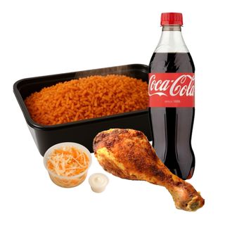 2x jollof rice or fried rice + chicken drumstick + coleslaw + drink + takeaway