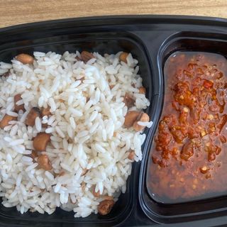 Rice and beans with stew