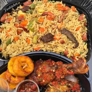 Coconut rice, special snail with plaintain/coleslaw with coke