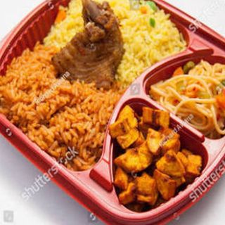  Jollof Rice With Fried Rice And Chicken And Plantain 