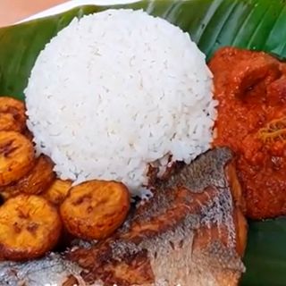   Assorted Edo Pepper leaf rice (Izoko) & Plantain