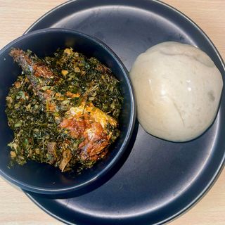 Pounded yam, Edika Ikong and Fish