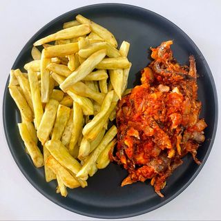 Crispy fried potatoes and Hake sauce