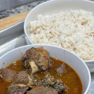 White rice with goat meat pepper soup 
