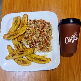 Fried Plantain + Egg sauce + Coffee