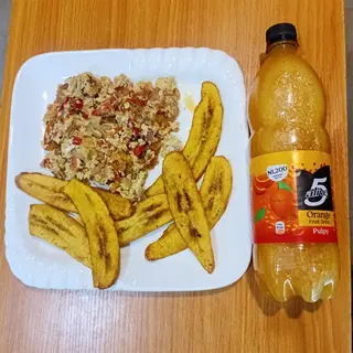 Fried Plantain + Egg sauce + 5 Alive