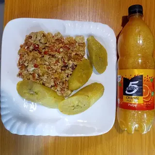 Unripe Plantain +Egg Sauce + 5 Alive