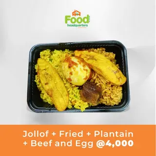 Jollof + Fried + Beef + Egg Combo